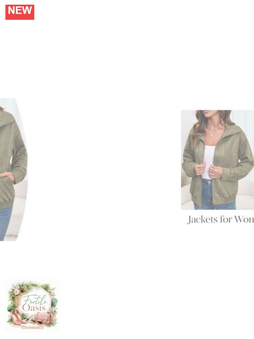 Faux Suede Zip-Up Jacket for Women Loose Fit Casual Coat - Picture 6 of 6